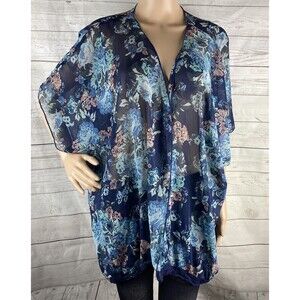 Mason + Mackenzie Sheer Cover Up One Size Blue Pink Teal Floral